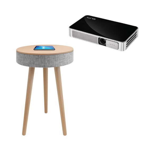 מקרן נייד איכותי Vivitek + רמקול שולחן מעוצב עם עמדת טעינה אלחוטית 