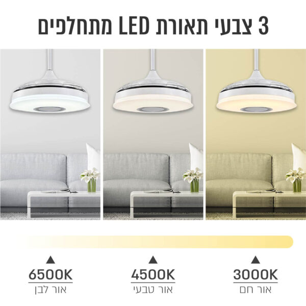 ⁦מאוורר תקרה חכם "42 עם רמקול ותאורת לד⁩ – תמונה ⁦3⁩