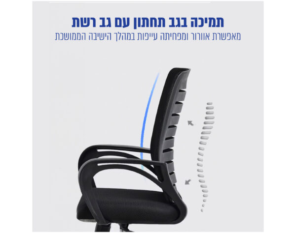 ⁦כיסא משרדי בעיצוב ארגונומי עם תמיכת גב תחתון ורשת אוורירית⁩ – תמונה ⁦4⁩