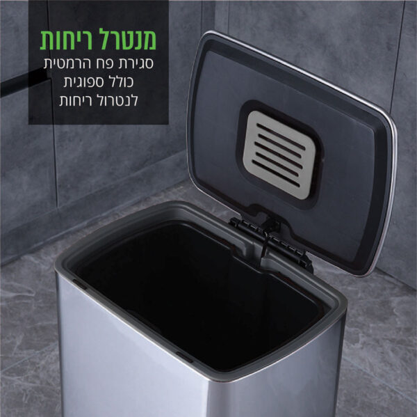 ⁦פח פדל בגימור נירוסטה 50 ליטר בצבע כסוף⁩ – תמונה ⁦5⁩