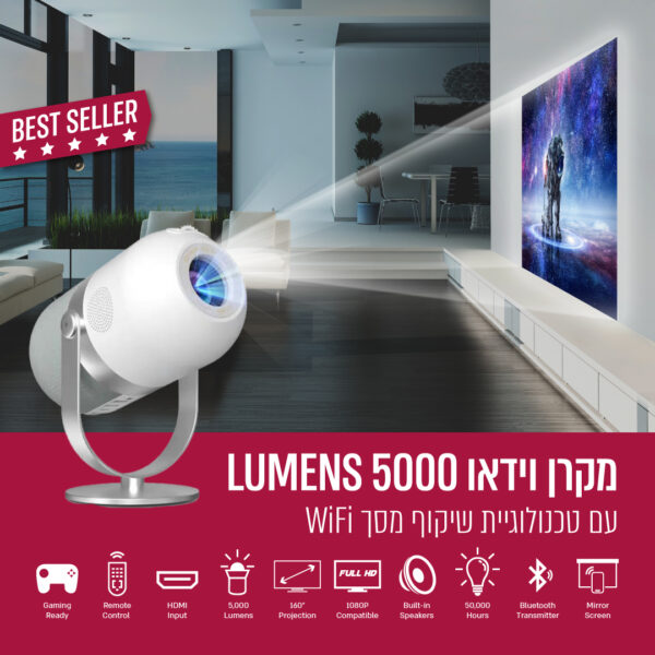 ⁦מקרן וידאו LUMENS 5000 עם טכנולוגיית שיקוף מסך WiFi⁩ – תמונה ⁦3⁩