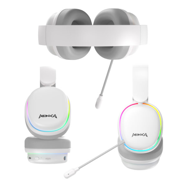 ⁦אוזניות לבנות עם תאורת RGB חיבור 2.4/BT /USB⁩ – תמונה ⁦2⁩