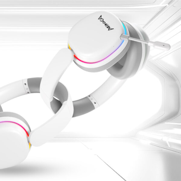 ⁦אוזניות לבנות עם תאורת RGB חיבור 2.4/BT /USB⁩ – תמונה ⁦6⁩