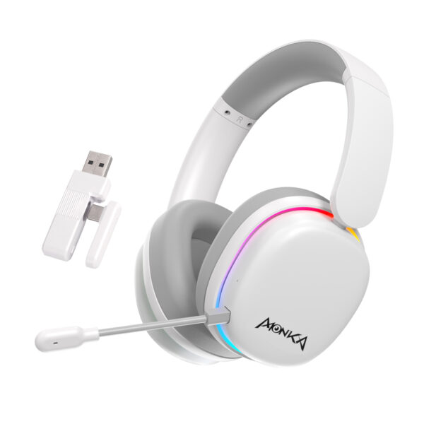 אוזניות לבנות עם תאורת RGB חיבור 2.4/BT /USB