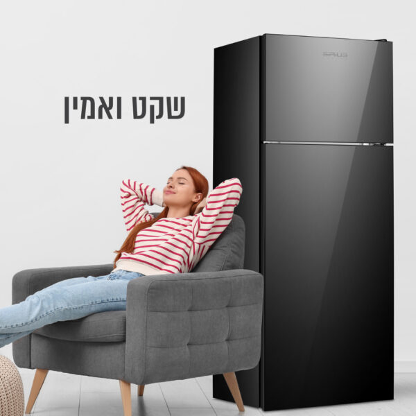 ⁦מקרר עם מקפיא עליון 210 ליטר בגימור שחור זכוכית⁩ – תמונה ⁦5⁩
