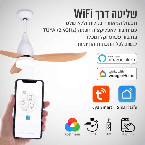 ⁦מאוורר תקרה "42 נשלט רשת עם תאורת LED⁩ – תמונה ⁦4⁩