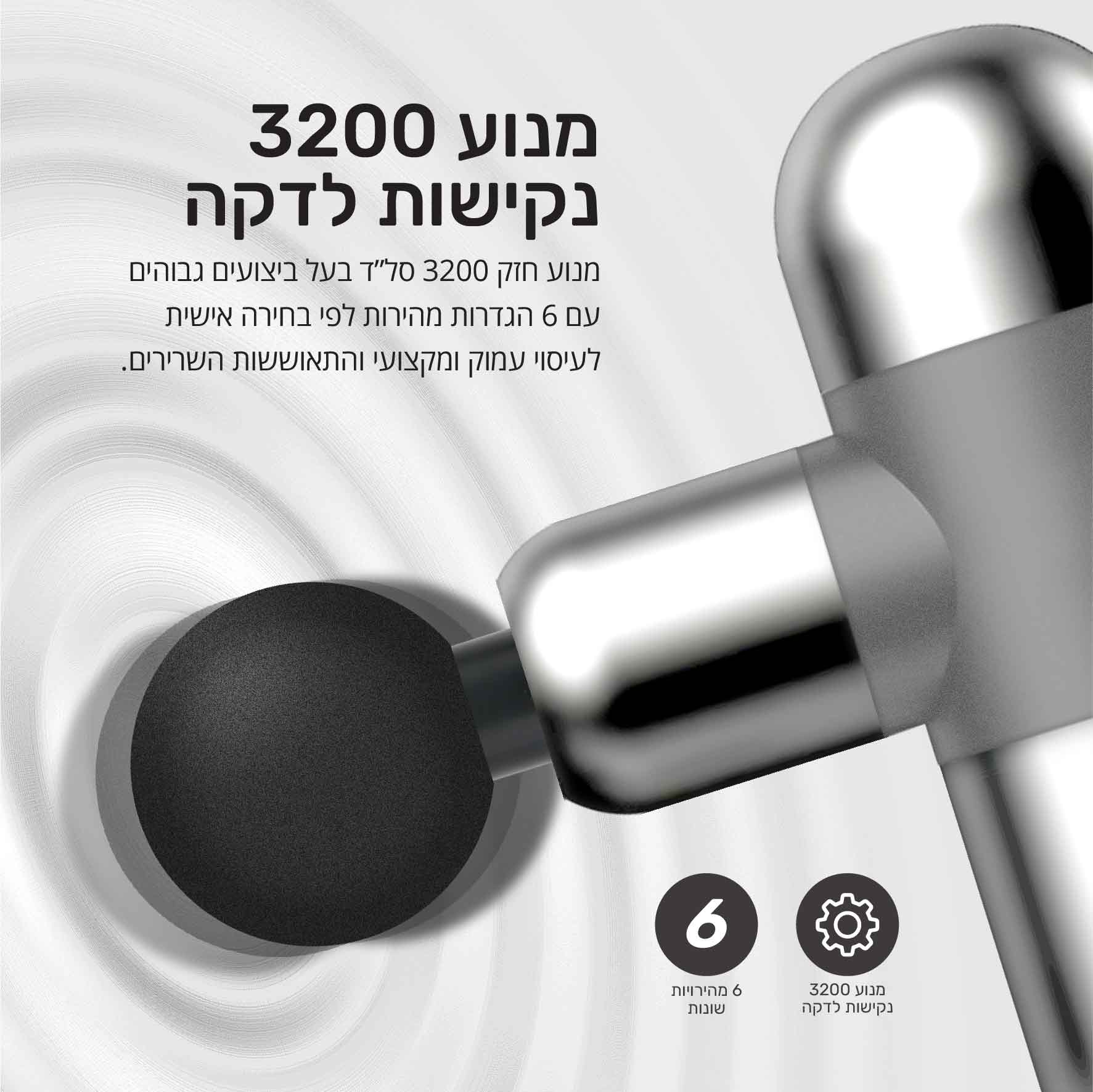 אקדח עיסוי מיני עם ארבעה ראשים ונרתיק נשיאה – תמונה 4