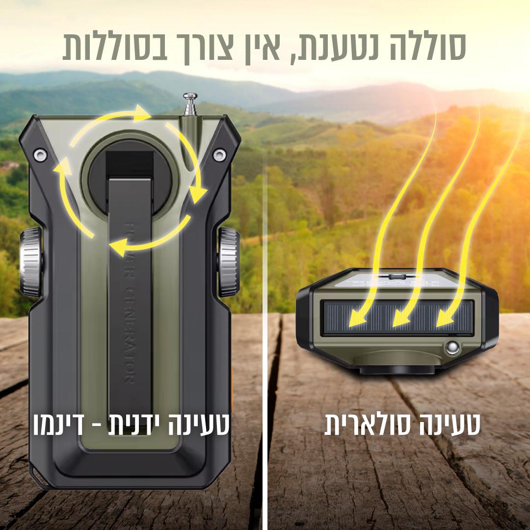 רדיו FM/AM נייד עם פנס, טעינה סולארית וידנית, סוללה נטענת ו-SOS,ירוק – תמונה 4