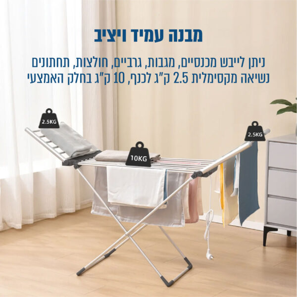 ⁦מתלה כביסה חשמלי 230W מתקפל,חסכוני ובטוח גם לבדים עדינים⁩ – תמונה ⁦2⁩