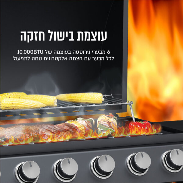 ⁦גריל גז 6 מבערי נירוסטה עם כירת צד 75,000BTU⁩ – תמונה ⁦5⁩