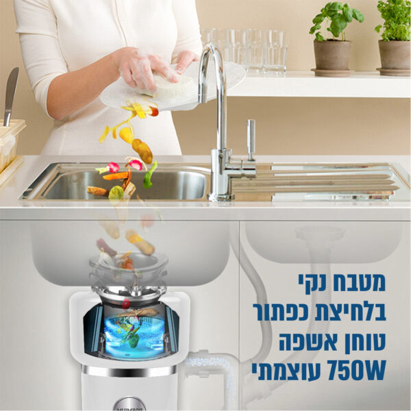 ⁦טוחן אשפה 1 כ"ס כולל מתג אלחוטי לבן⁩ – תמונה ⁦3⁩