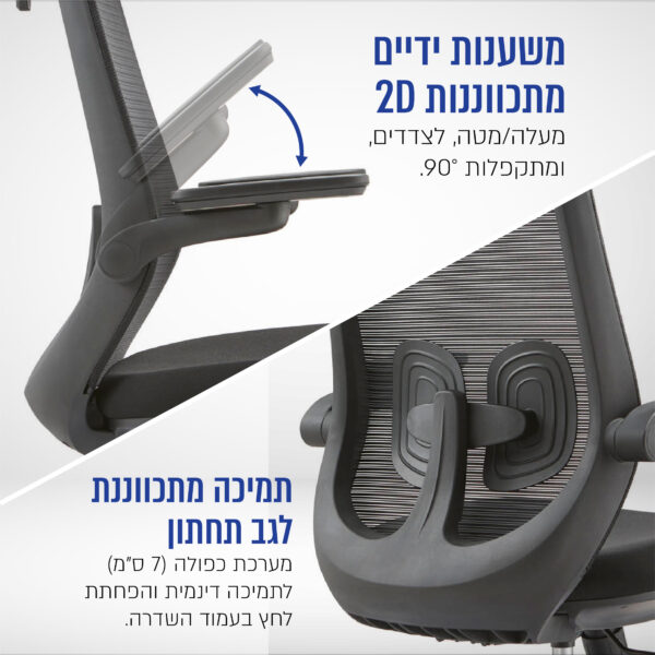 ⁦כיסא משרדי אורתופדי גמיש ופנאומטי כולל משענת ראש⁩ – תמונה ⁦3⁩