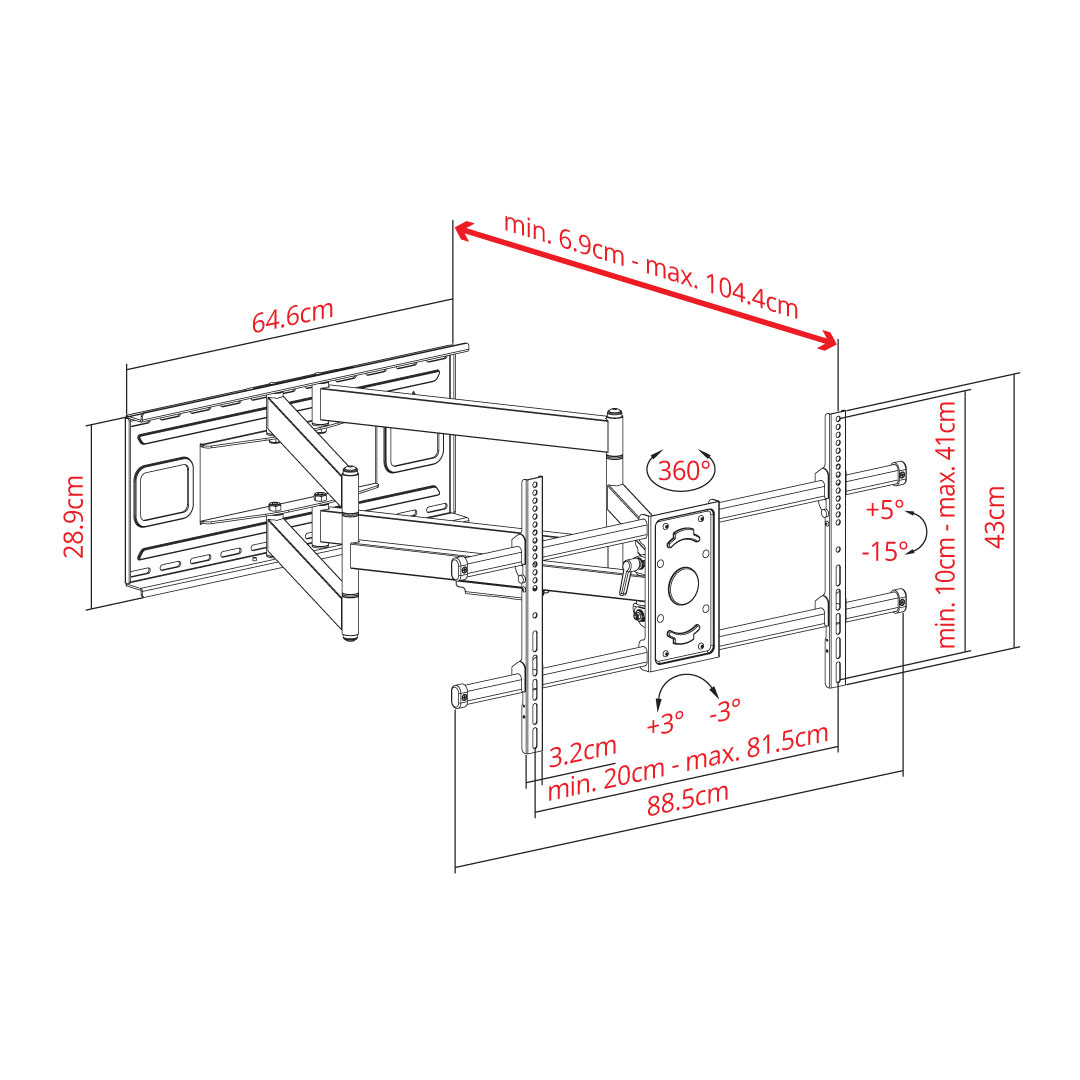 זרוע תלת-מפרקית 4 תנועות למסכים ‘’90 - ‘’43 – תמונה 5