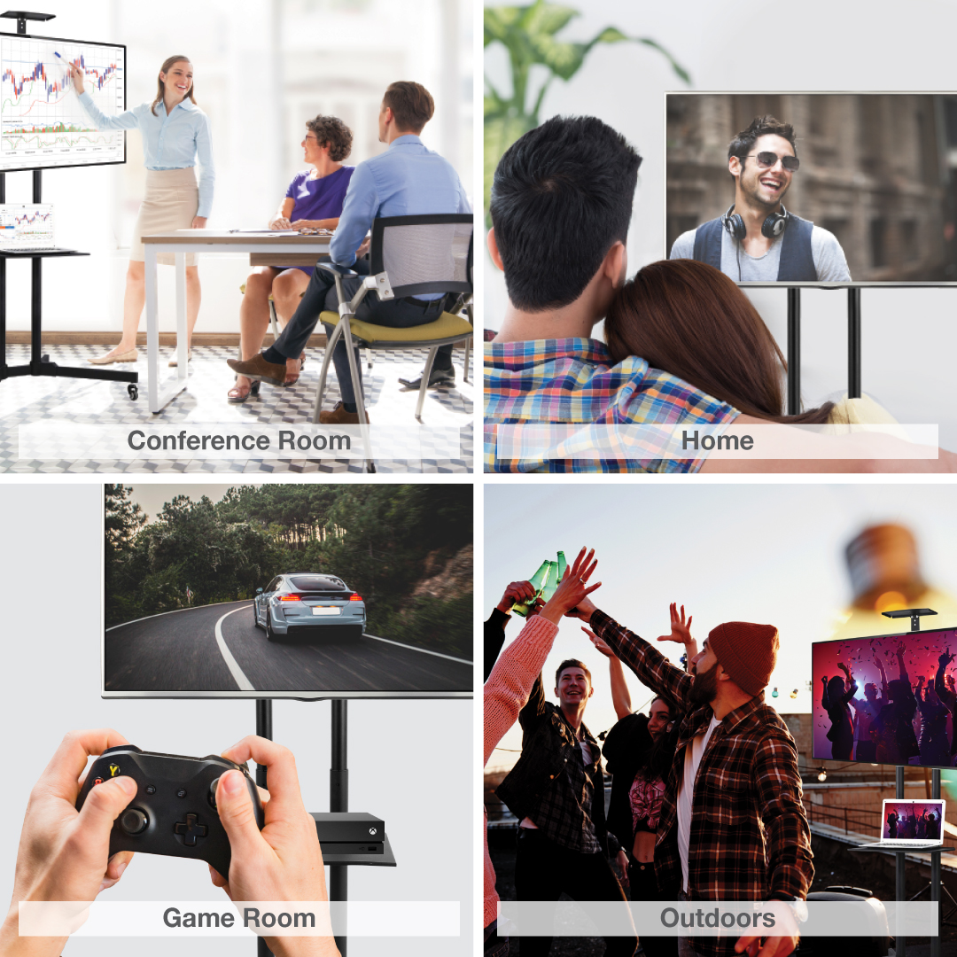 עגלת טלוויזיה ניידת למסכים עד "75 עם בסיס גלגלים חזק ורחב – תמונה 4