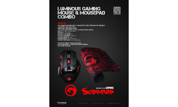 MARVO,סט עכבר חוטי 7D ומשטח עכבר גיימניג – תמונה 2