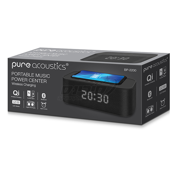 רמקול בלוטוס עם שעון מעורר ומשטח טעינה – תמונה 5