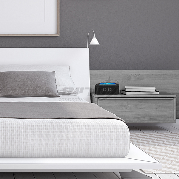 רמקול בלוטוס עם שעון מעורר ומשטח טעינה – תמונה 4