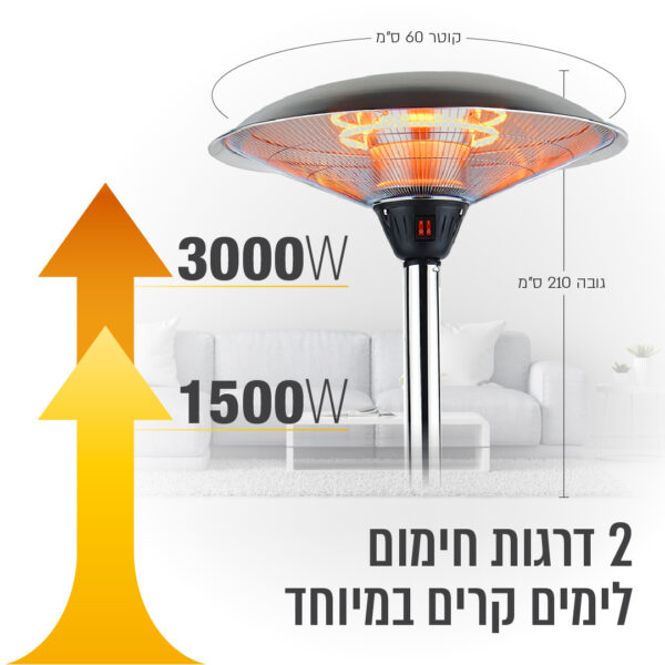⁦פטריית חימום חשמלית הלוגן 3000W כסוף⁩ – תמונה ⁦8⁩