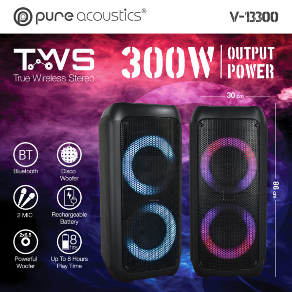 ⁦רמקול נייד 300W עם 2 מיקרופונים אלחוטי וחוטי⁩ – תמונה ⁦3⁩