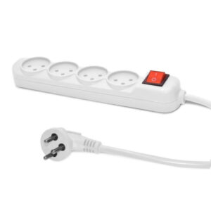 רב שקע 4 יציאות, כבל 1 מטר ומתג,לבן