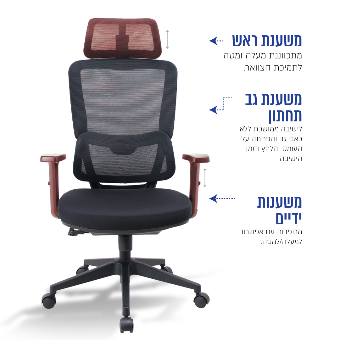 כיסא מנהל ארגונומי עם גב רשת ומשענת ראש – תמונה 5