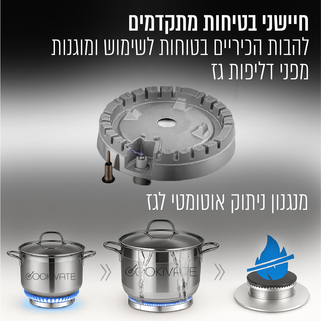 כיריים גז זכוכית 4 להבות-מבער SABAF+טיימר וטורבו – תמונה 6