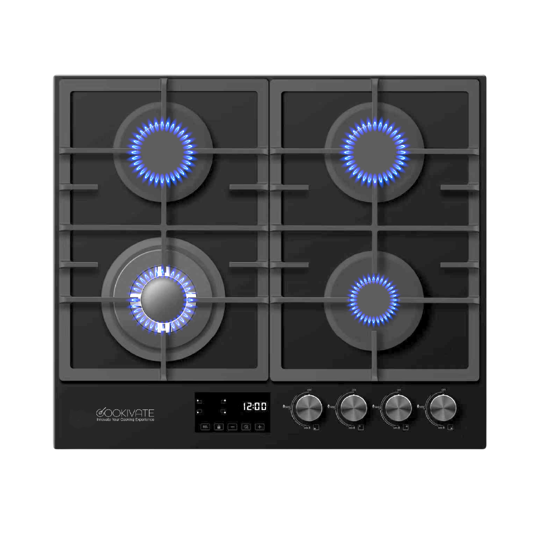 כיריים גז זכוכית 4 להבות-מבער SABAF+טיימר וטורבו