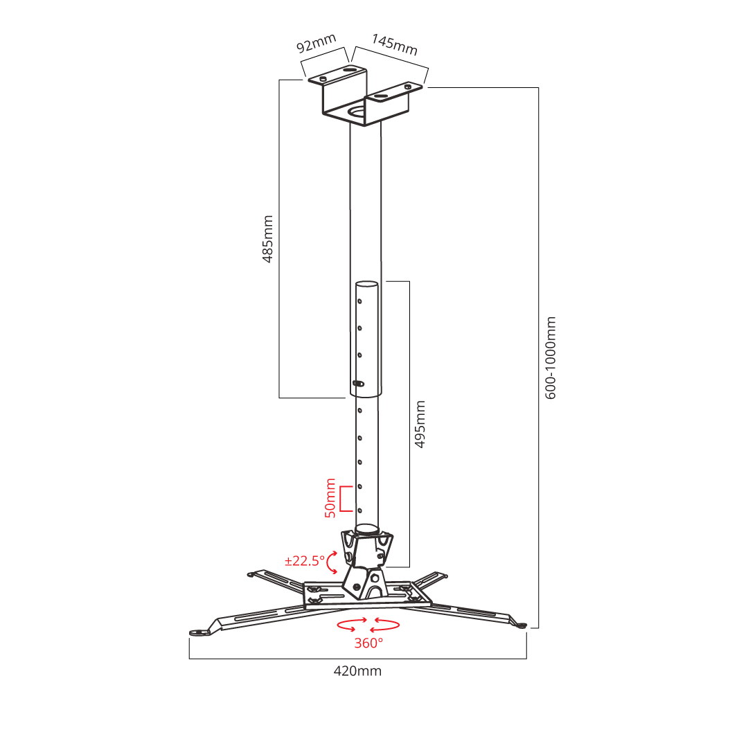 מתקן תליה תיקרתי למקרן, נע בין 60סמ ל100סמ – תמונה 2