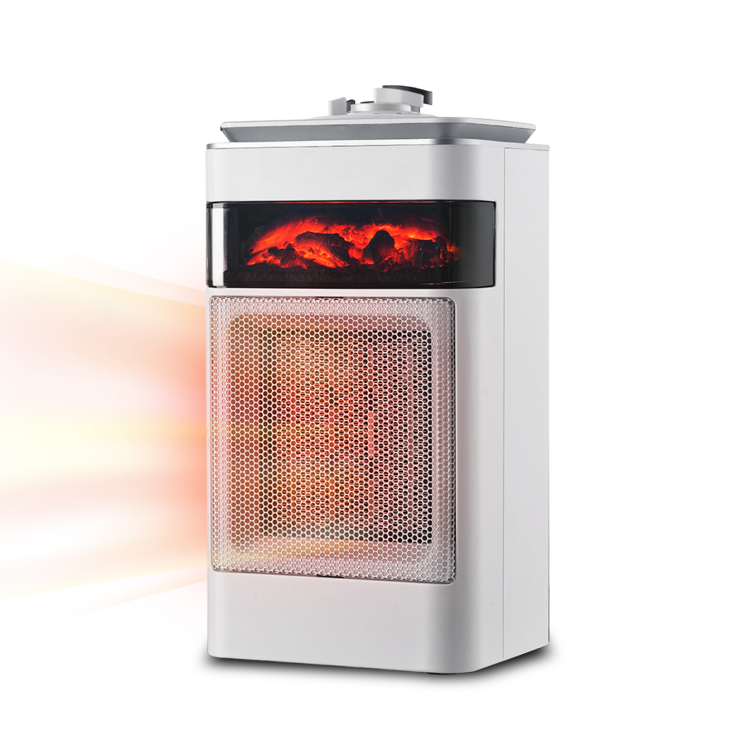 קוביית חימום קרמית 1500W עם אפקט להבה בצבע לבן